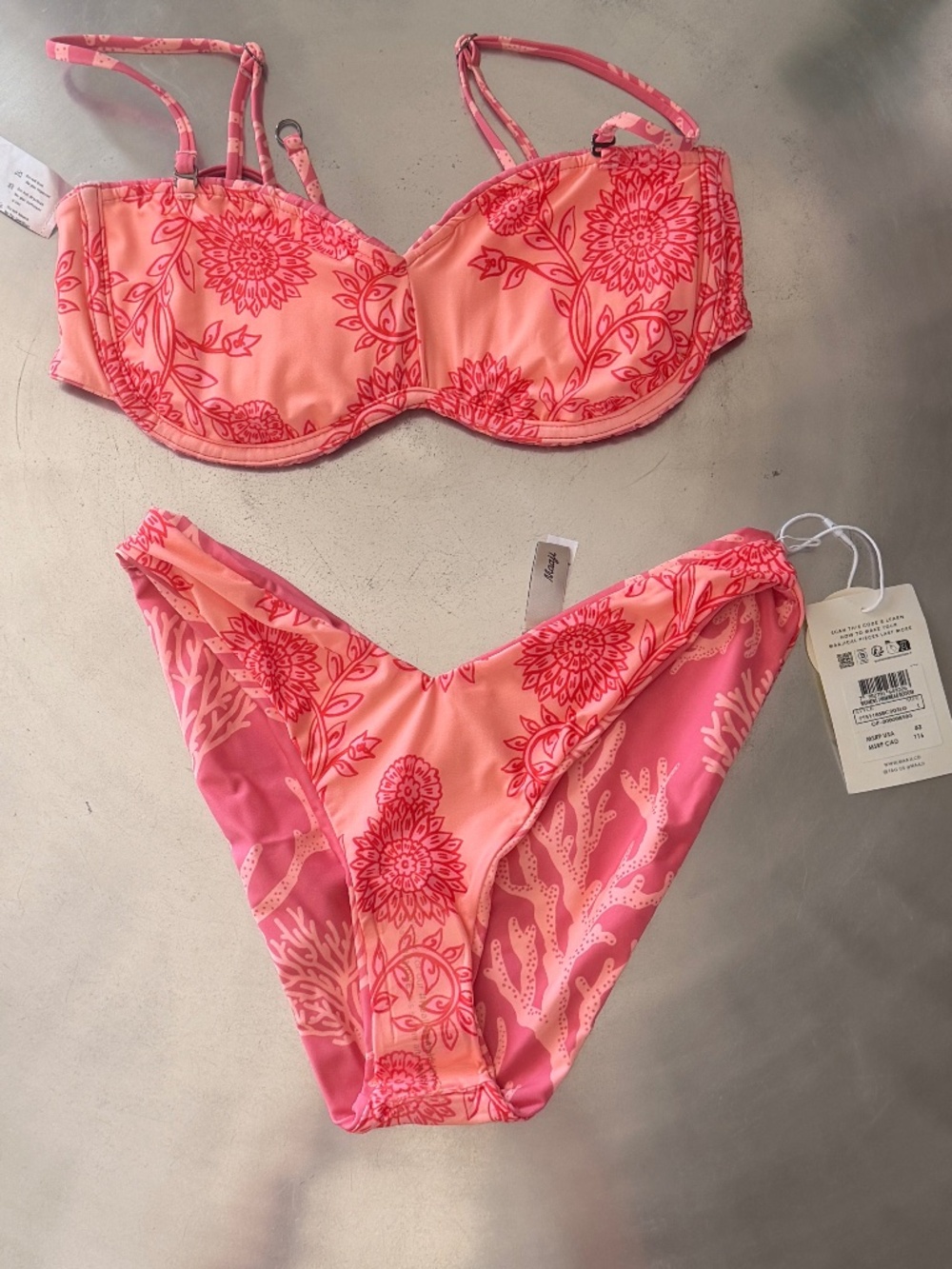 Maaji Coral Reef Rosebud Strapless Bandeau Bikini Top & Signature Bottoms set L - Picture 6 of 12